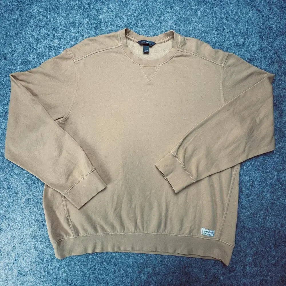 Eddie Bauer Sweatshirt Mens XL Beige Fleece Pullover Crewneck Logo Casual